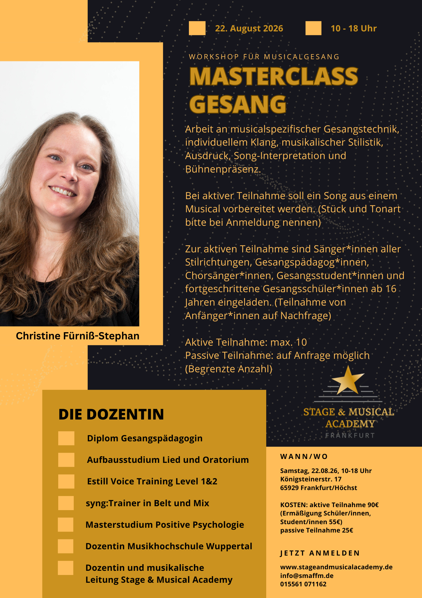 Masterclasd Gesang August 2026 Musicalworkshop in Frankfurt – 17. bis 19. Oktober 2025